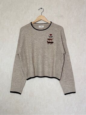 NWT Natural Life Women’s Novelty Puppy Sweater Longsleeve Crew Neck in Cream XL